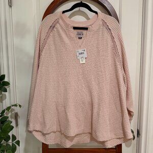 American Eagle Big Hug Notch Neck Waffle Shirt - Pink - Size L - NWT